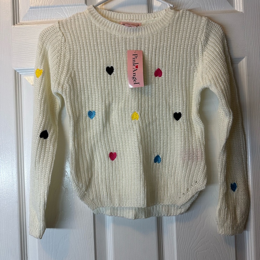 Kids Cream Sweater with Colorful Heart Accents